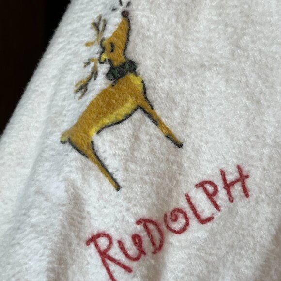 Pottery Barn Santas Reindeer Flannel Robe Ivory Holiday Warm Unisex Size S/M - Picture 5 of 12